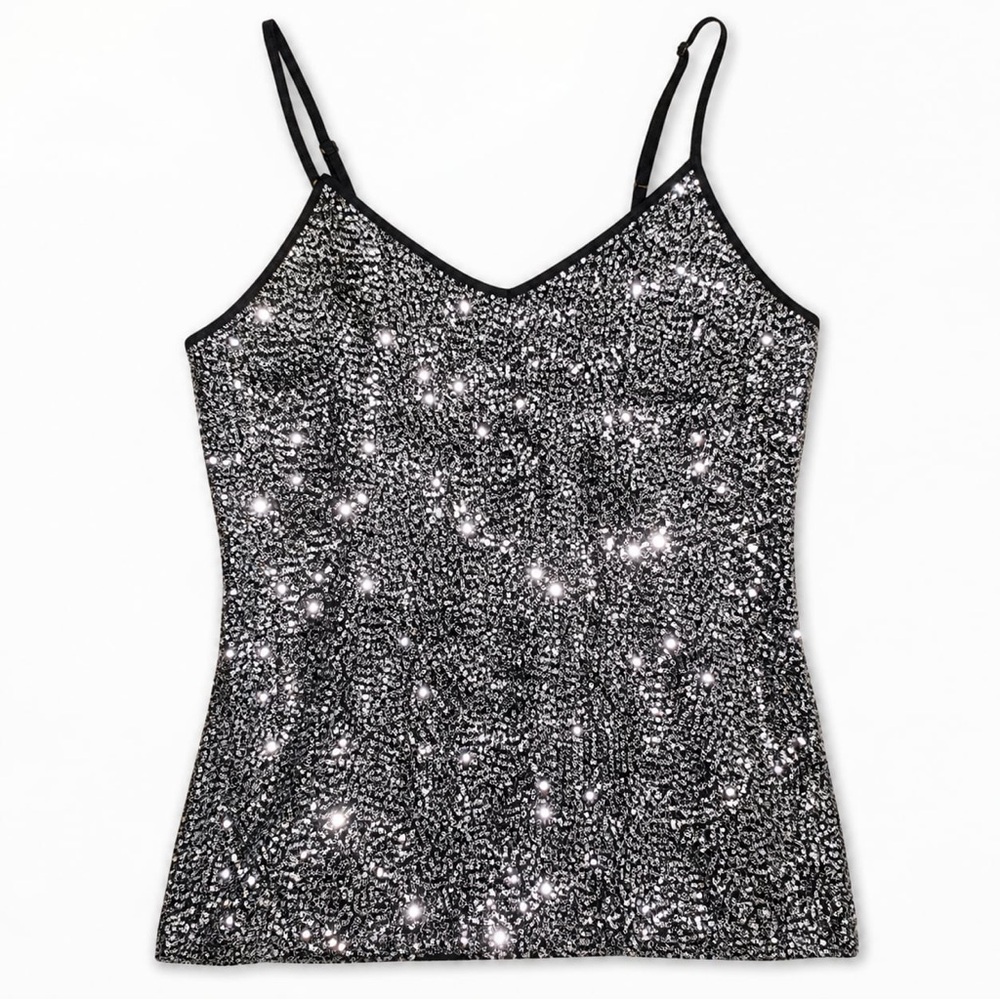 Express Silver Sequin Cami Tank Top M Sparkle Going Out Party Festival Y2K Glam